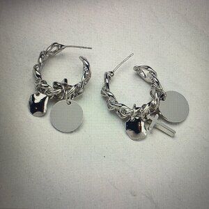 Silver chain loop earrings with cross charm